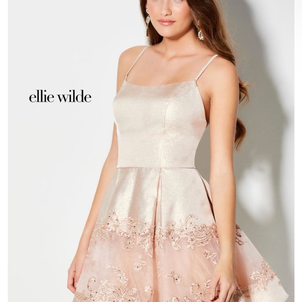 Ellie Wilde Blush and Cream Embroidered Prom Dress